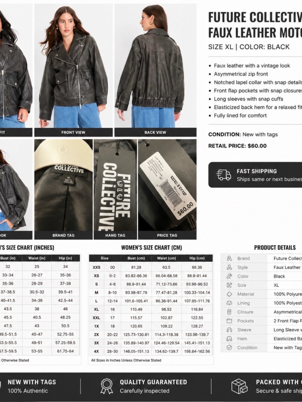 Future Collective Black Faux Leather Bomber Jacket